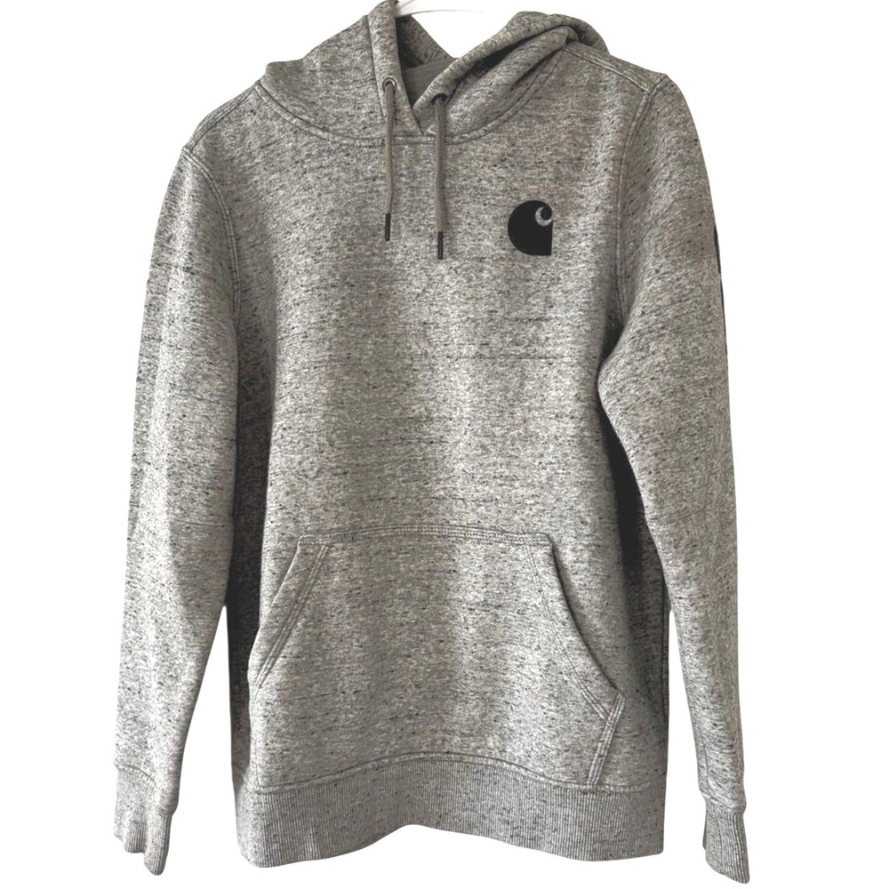Carhartt Womens Grey Heather Relaxed Fit Sleeve Logo Hoodie Sweatshirt M 8/10